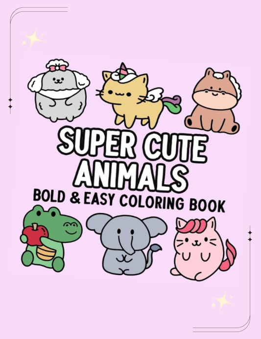 Super Cute Animals Bold and Easy Coloring Book