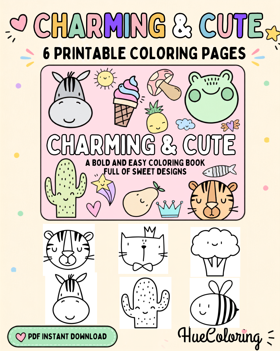 Charming and Cute - 6 Printable Coloring Pages