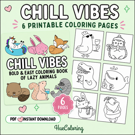 Chill Vibes 6 Printable Bold and Easy Images of Lazy Animals