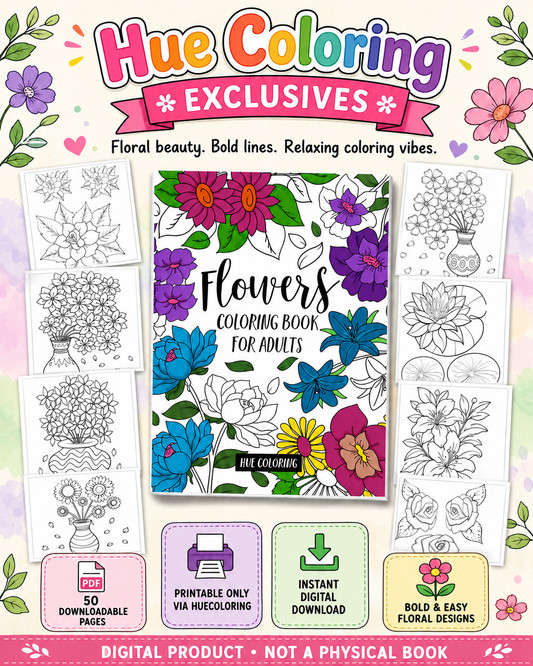Digital Flowers Coloring Book  50 Beautiful Designs