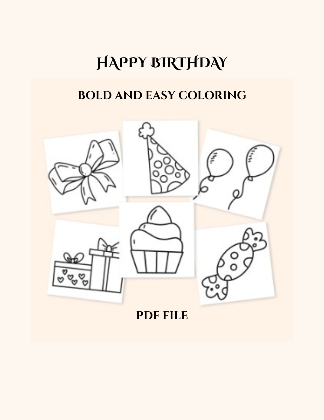 Happy Birthday 6 Downloadable Bold and Easy Coloring Pages