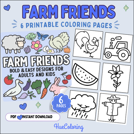 Farm Friends - 6 Bold and Easy Coloring Pages