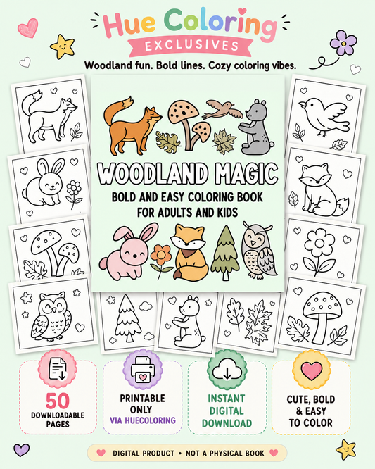 Digital Woodland Magic 50 Printable Coloring Pages